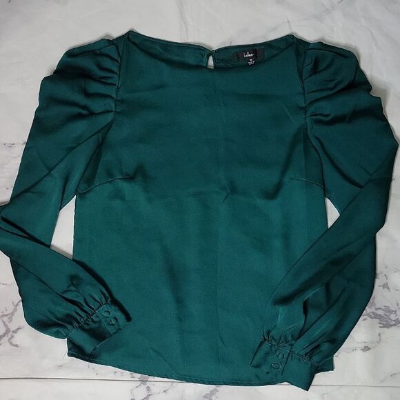 Lulus Tops - Lulus Green Satin Long Sleeve Blouse